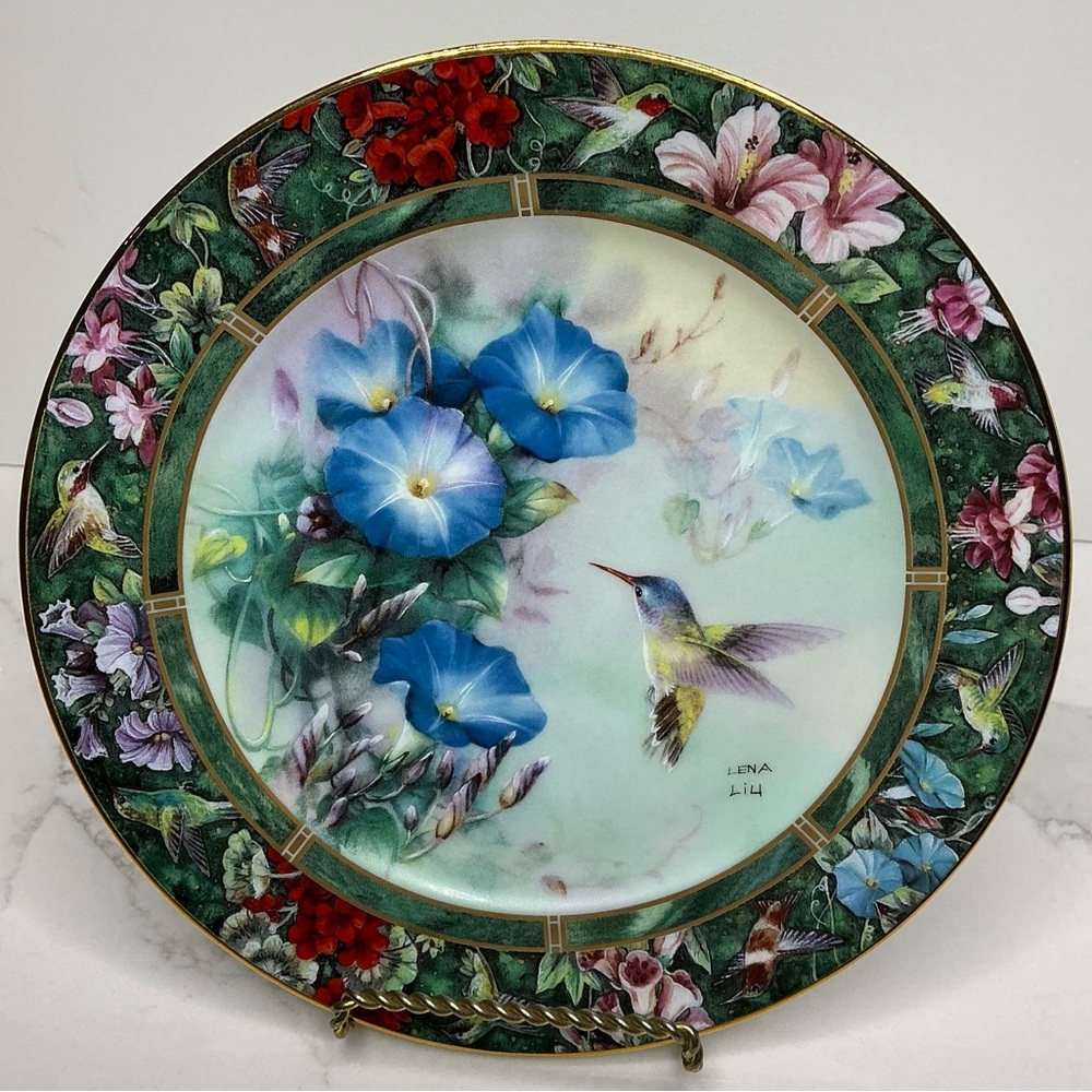 Art Decor Vintage 1992 Bradford Exchange Lena Liu The Violet Crowned Hummingbird